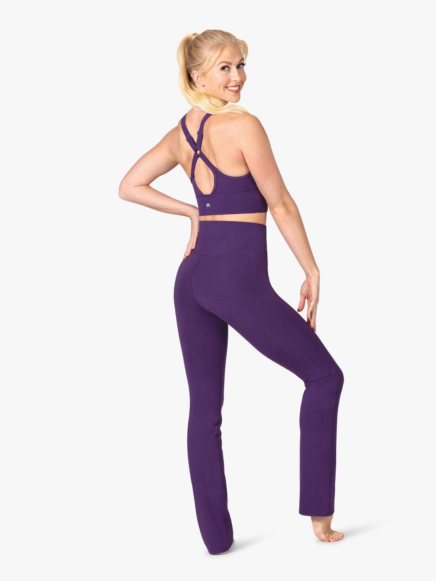 Women's pinch front bamboo purple sports bra